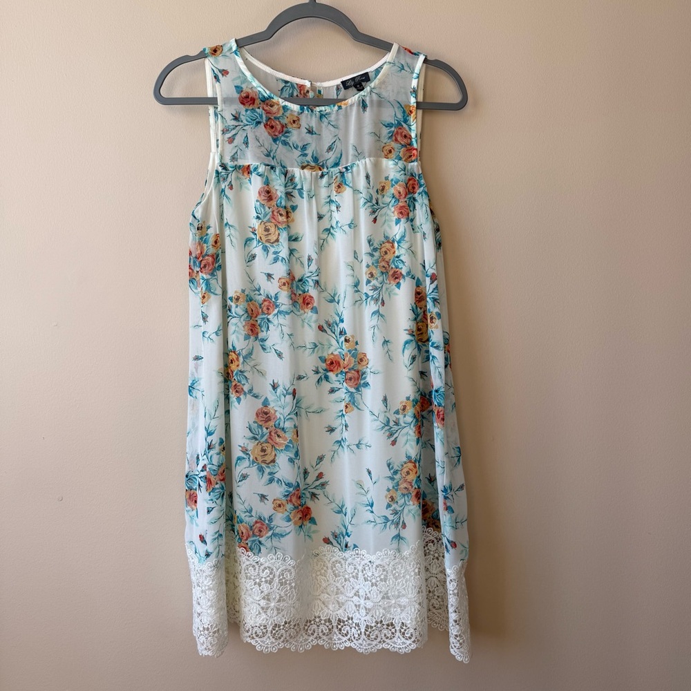 Lily Rose White Floral Chiffon Blouse with Teal and Coral Roses
